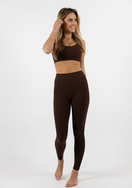 Ribbed Seamless Leggings - Chocolate / S